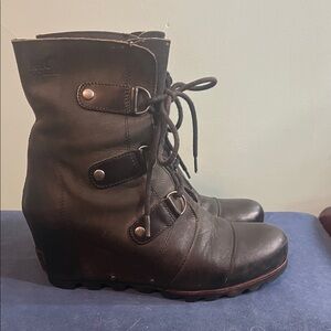 Sorel Joan of Arctic Black Lace Up Wedge Boots